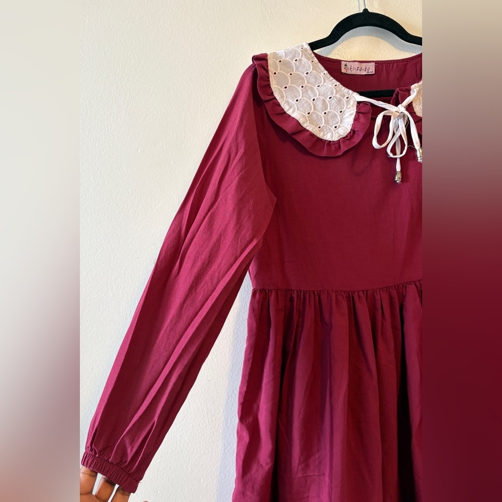 Vintage Cotton Maxi Dress with Peter Pan Lace Collar Prairie Style Size Medium - Picture 7 of 11
